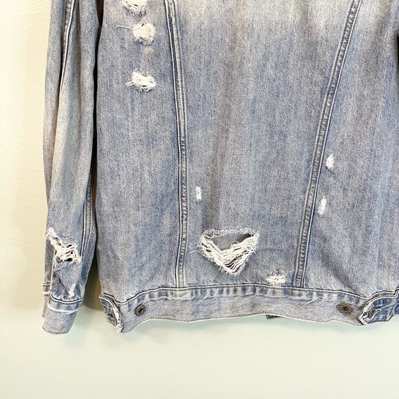 Lucky Brand Women Light Blue Long Sleeve Distressed Denim Button Up Shirt Medium - Picture 7 of 11